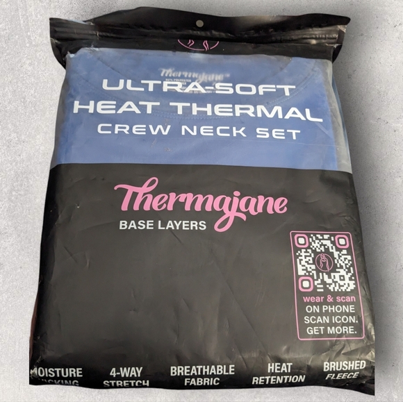 THERMAJANE Blue Thermal Base Layer Set Crew Neck Top and Pants NEW Women's XL - Picture 2 of 10